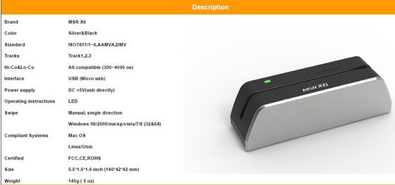 5.5*1.6*1.6 дюймовый MSR-X6 Магнитная полоса Умный читатель карт USB Писатель Прочий тип