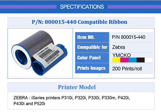 Zebra P330i P430i Принтер лента 800015-440 YMCKO Цвет для 200 визитных карточек